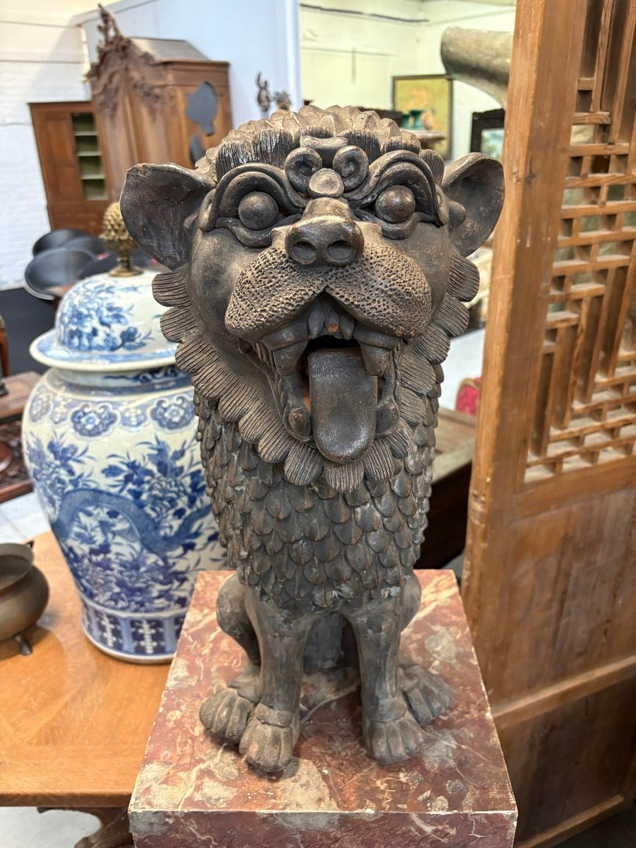 Decorative Oriental Lion In Terra Cotta, Late 19th Century.-photo-4