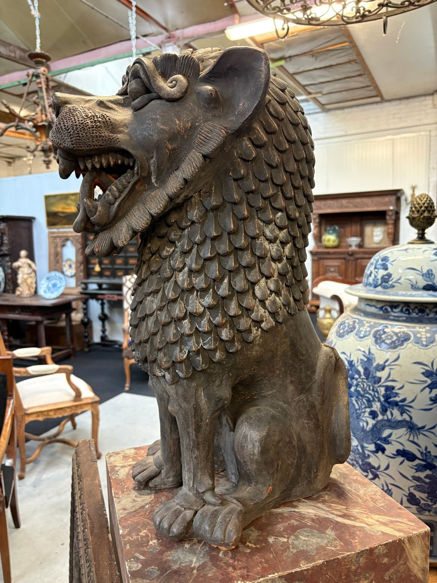 Decorative Oriental Lion In Terra Cotta, Late 19th Century.-photo-1