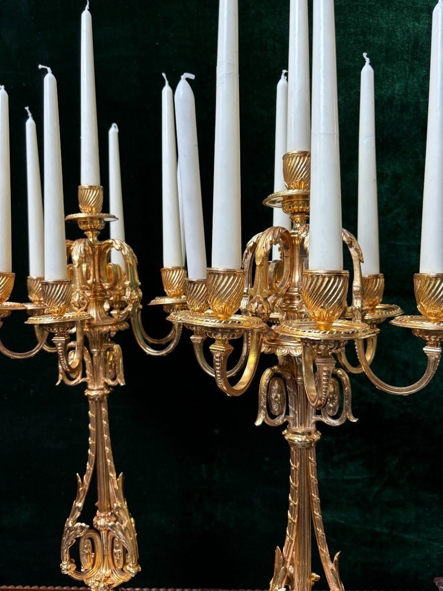 Pair Of Large Gilded Bronze Candelabras ( 74 Cm ) Napoleon III-photo-7