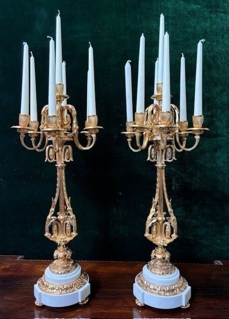 Pair Of Large Gilded Bronze Candelabras ( 74 Cm ) Napoleon III-photo-8