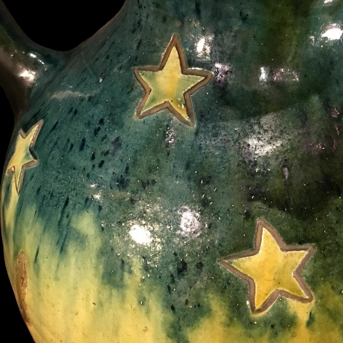 Vase Of Cats And Stars Earthenware Circa 1930 Art Deco-photo-3