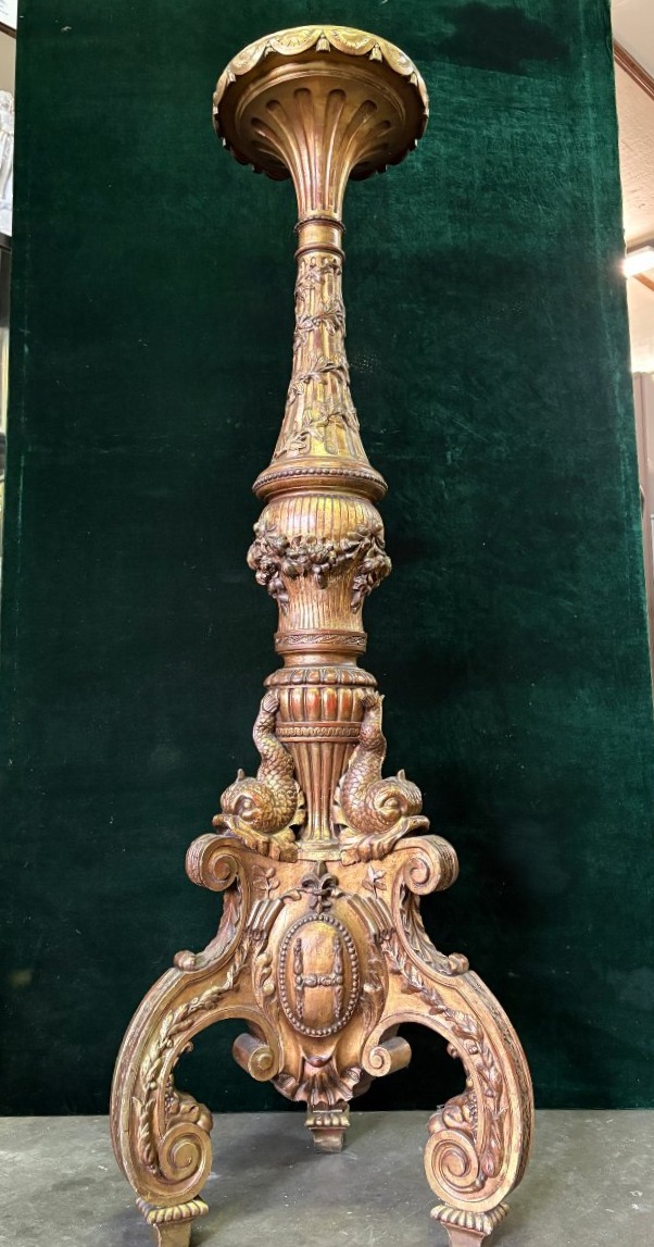 Large 19th-century Gilded Wood Torchère (163 Cm)-photo-2