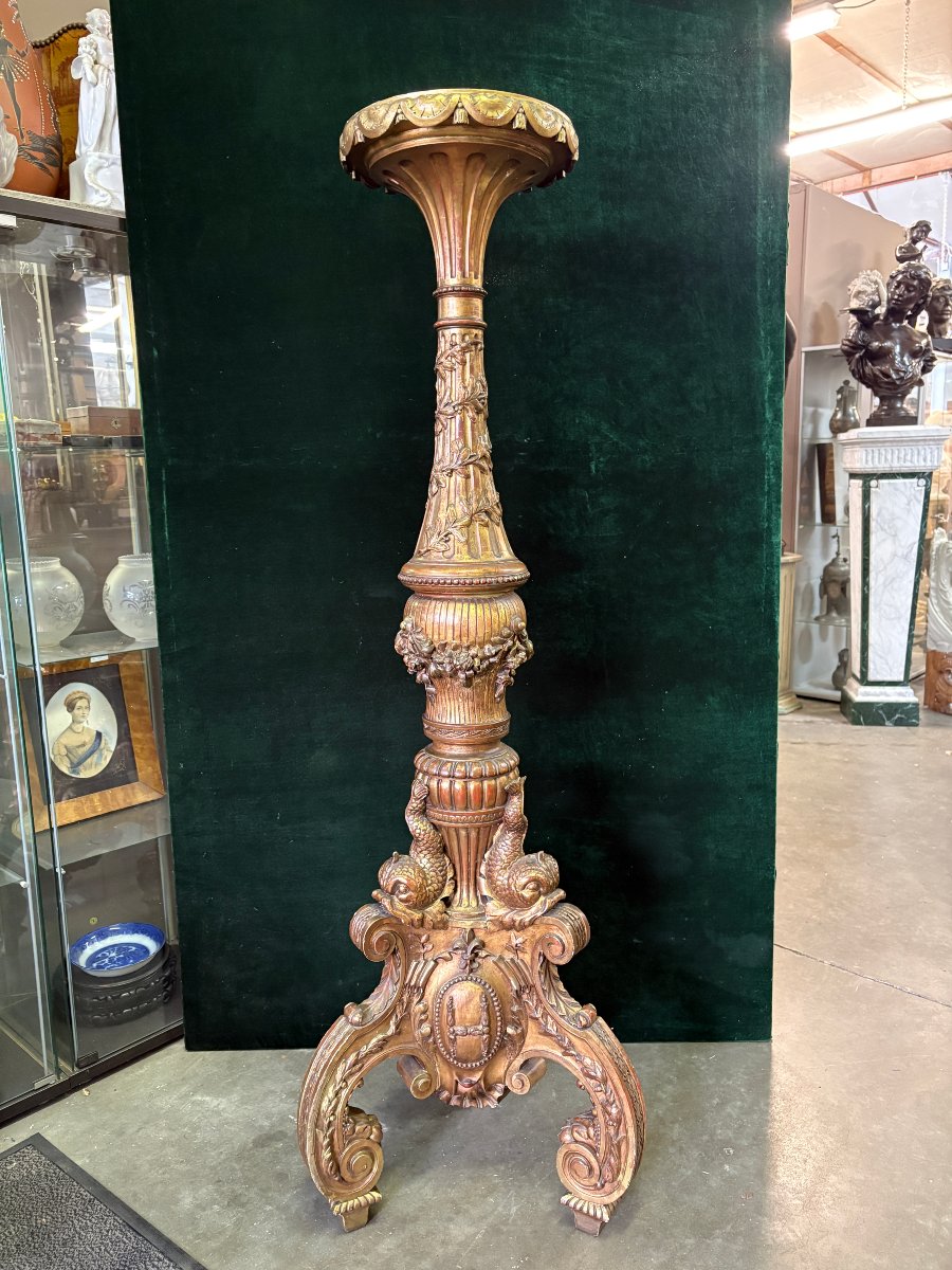Large 19th-century Gilded Wood Torchère (163 Cm)-photo-8