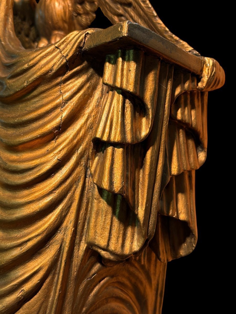 Decorative Gilded Wood And Paste Cartel Depicting An Eagle-photo-4