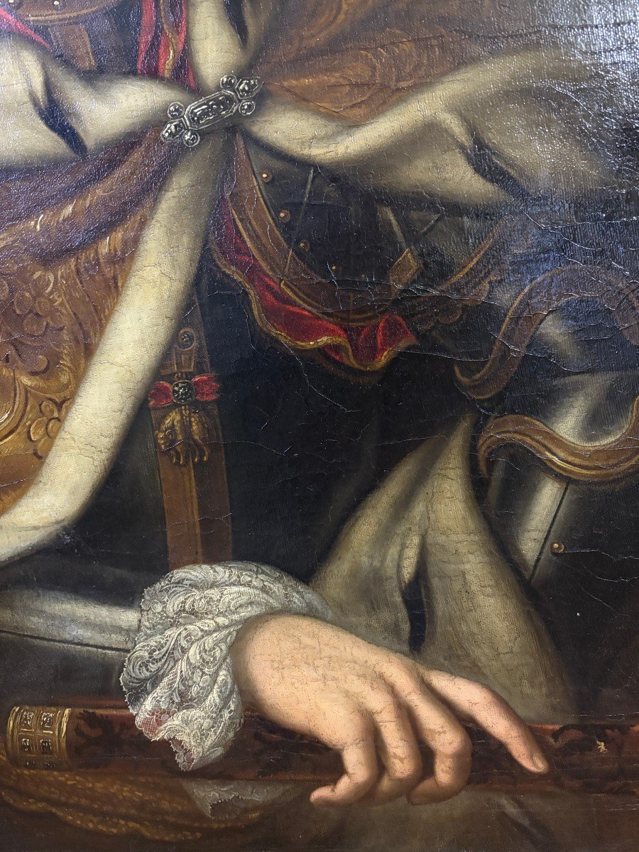 Large Portrait Of Emperor François I Stéphane, Oil On Canvas, 18th Century.-photo-4