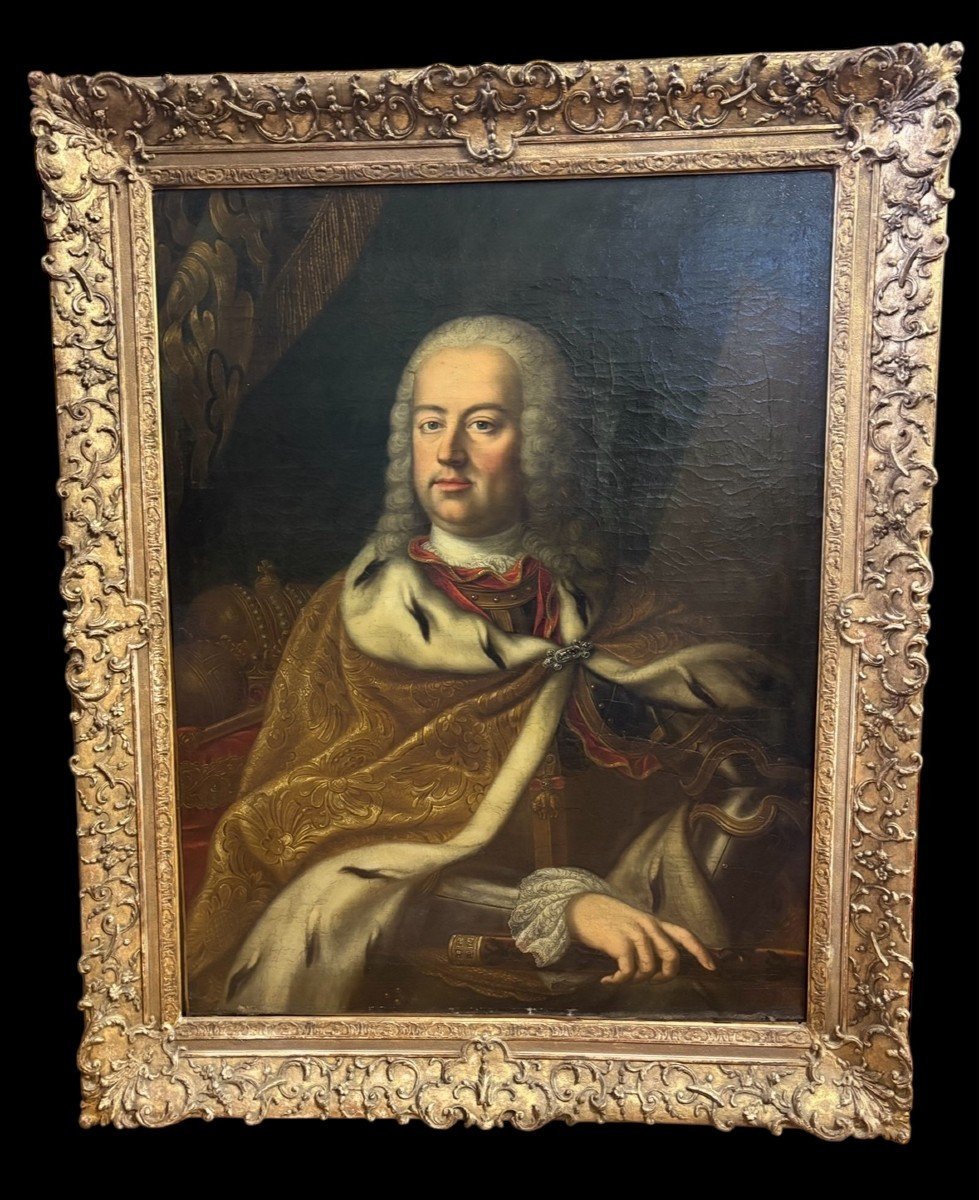 Large Portrait Of Emperor François I Stéphane, Oil On Canvas, 18th Century.