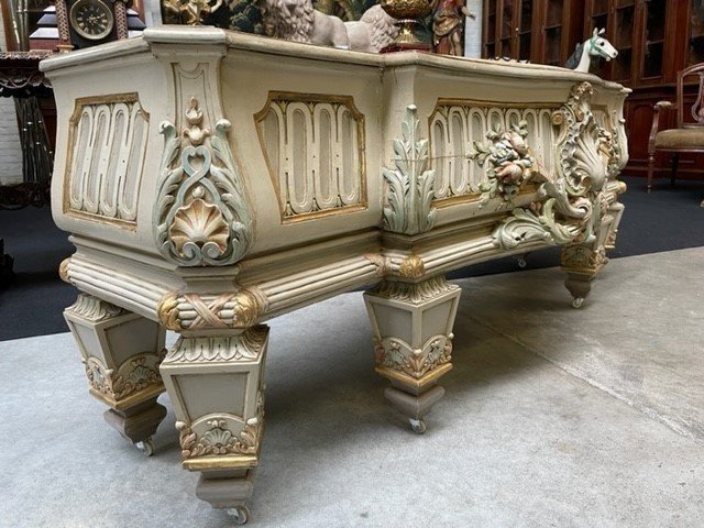 Extra-large Lxvi-style Carved Wooden Planter, 19th Century (166 Cm).-photo-2