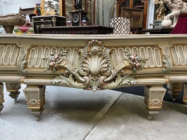 Extra-large Lxvi-style Carved Wooden Planter, 19th Century (166 Cm).-photo-3