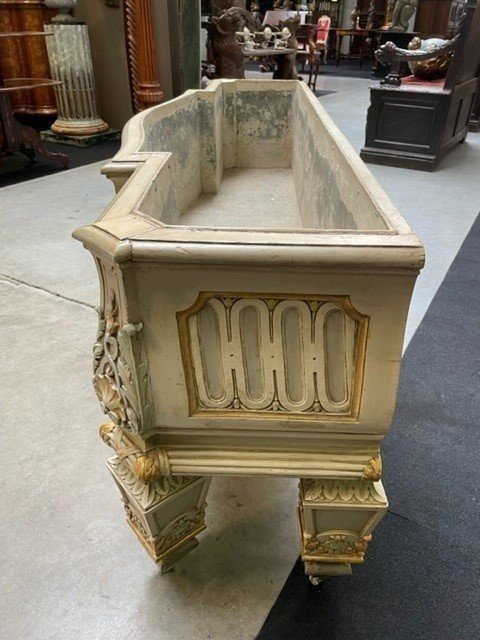 Extra-large Lxvi-style Carved Wooden Planter, 19th Century (166 Cm).-photo-6