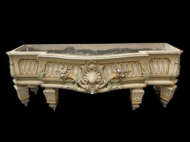 Extra-large Lxvi-style Carved Wooden Planter, 19th Century (166 Cm).-photo-8