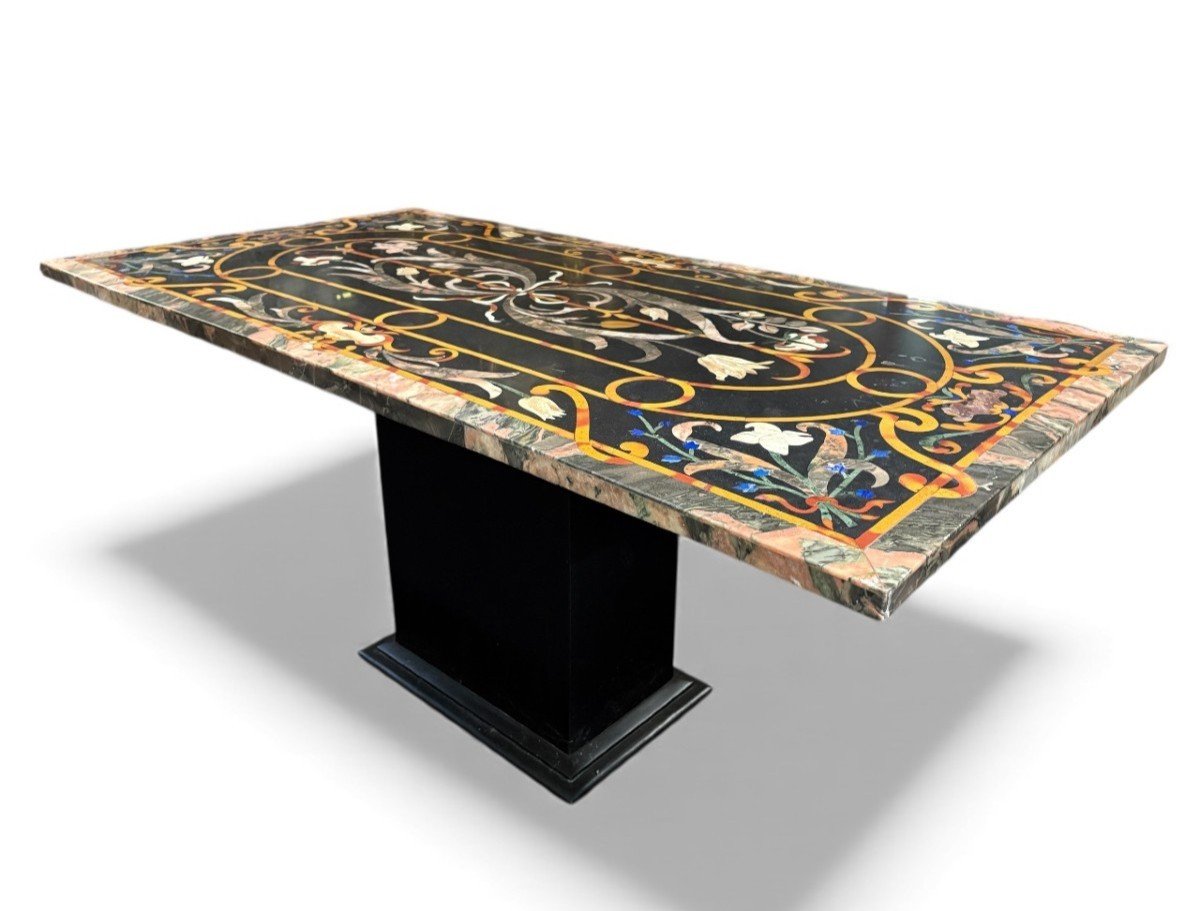 Grande table italienne en marbre avec pierres semi-précieuses colorées, XXe siècle-photo-2