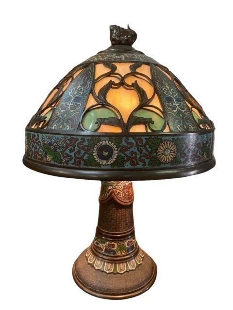 Lampadaire " Style Tiffany " En Gloisonné Au Début Du 20ème Siècle.-photo-2