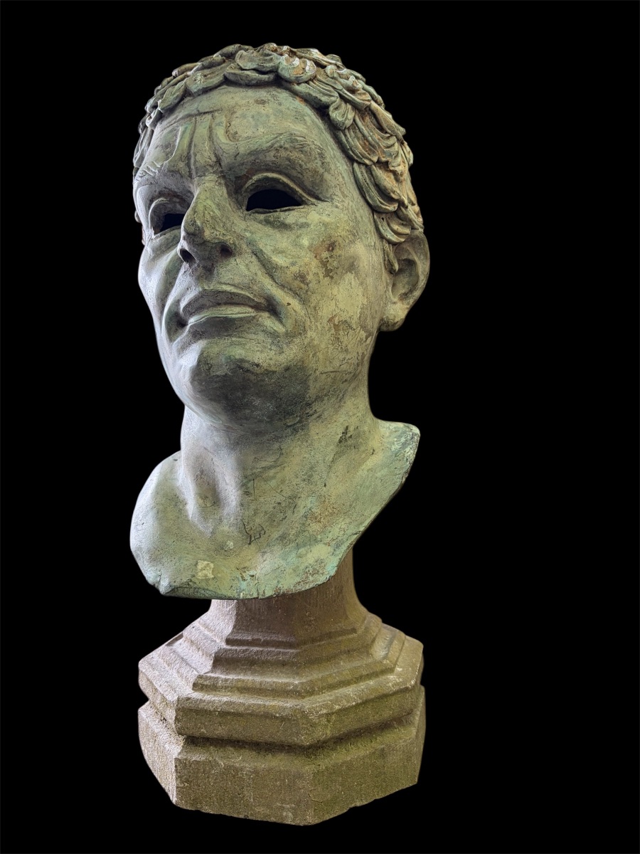 Tête en bronze d’un philosophe de l’antiquité, hauteur 52 cm