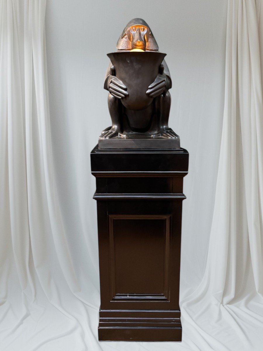 Paire de grandes lampes en bronze « Babouins » style ART DECO-photo-5