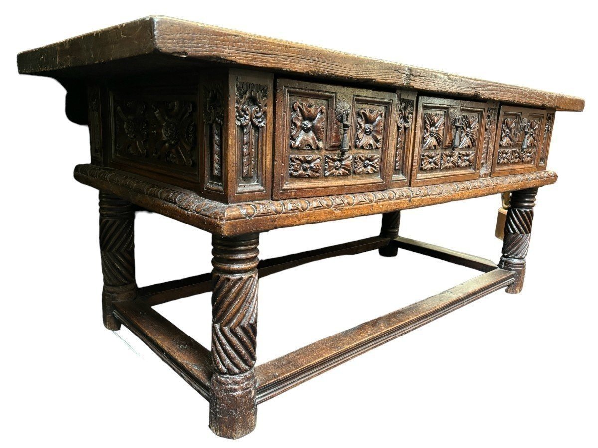 Beautiful 17th-century Spanish Chestnut Wood Table (180 Cm).-photo-2