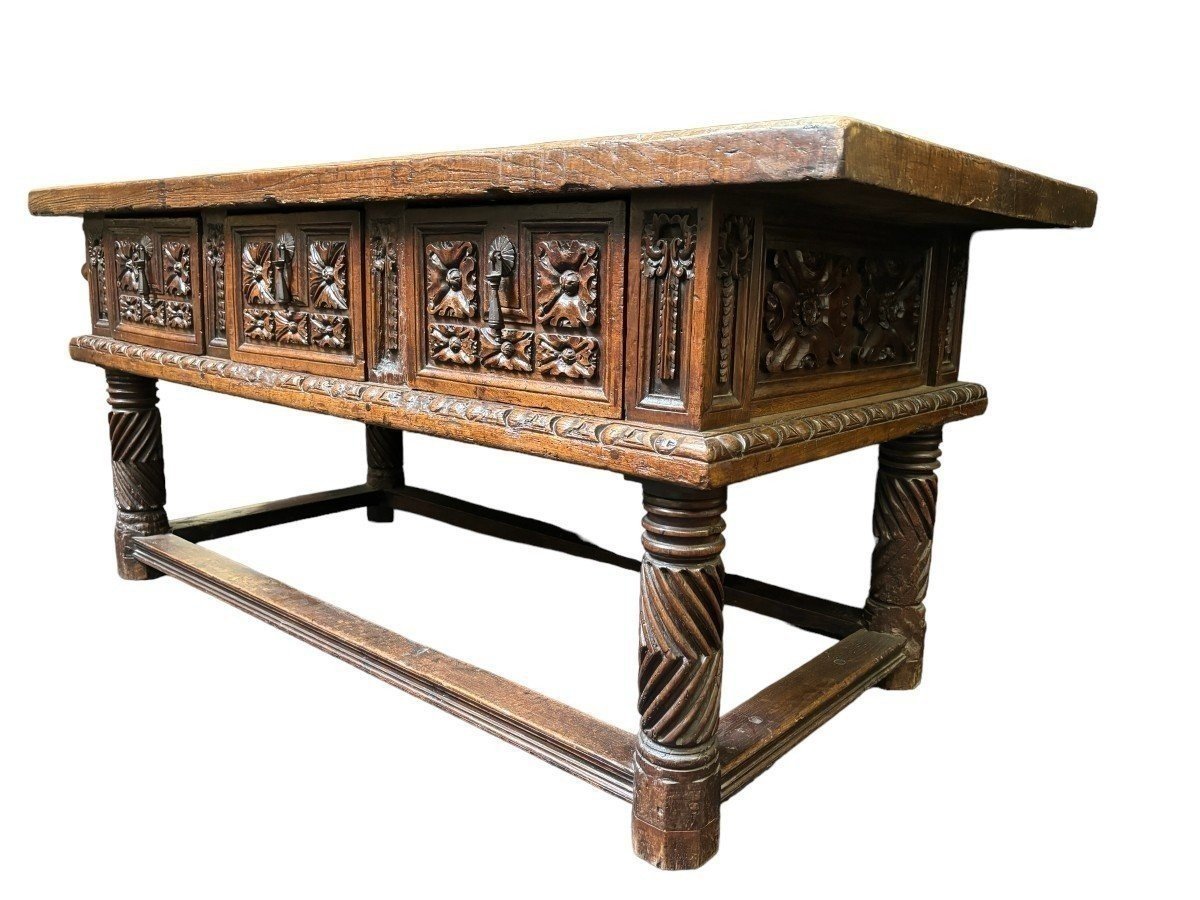 Beautiful 17th-century Spanish Chestnut Wood Table (180 Cm).-photo-4