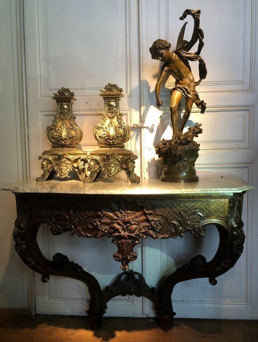 Pair Of 19th-century Bronze Castle Andirons.-photo-4