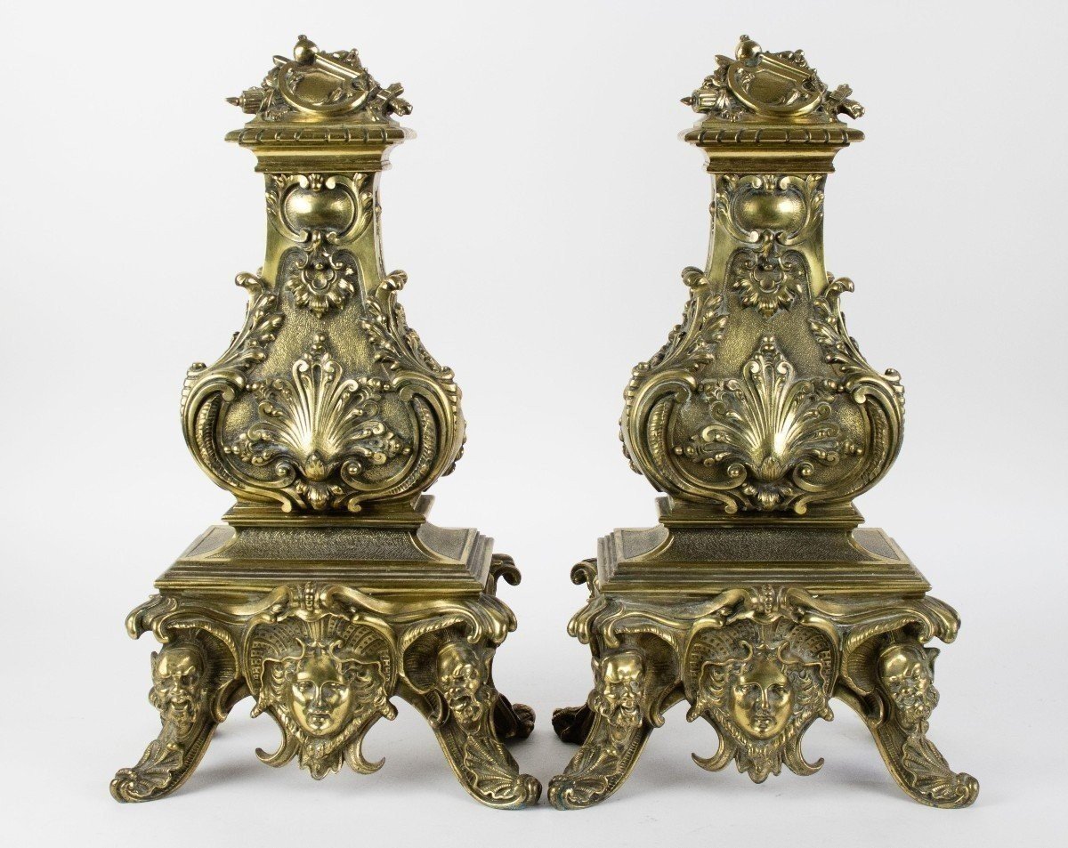 Pair Of 19th-century Bronze Castle Andirons.