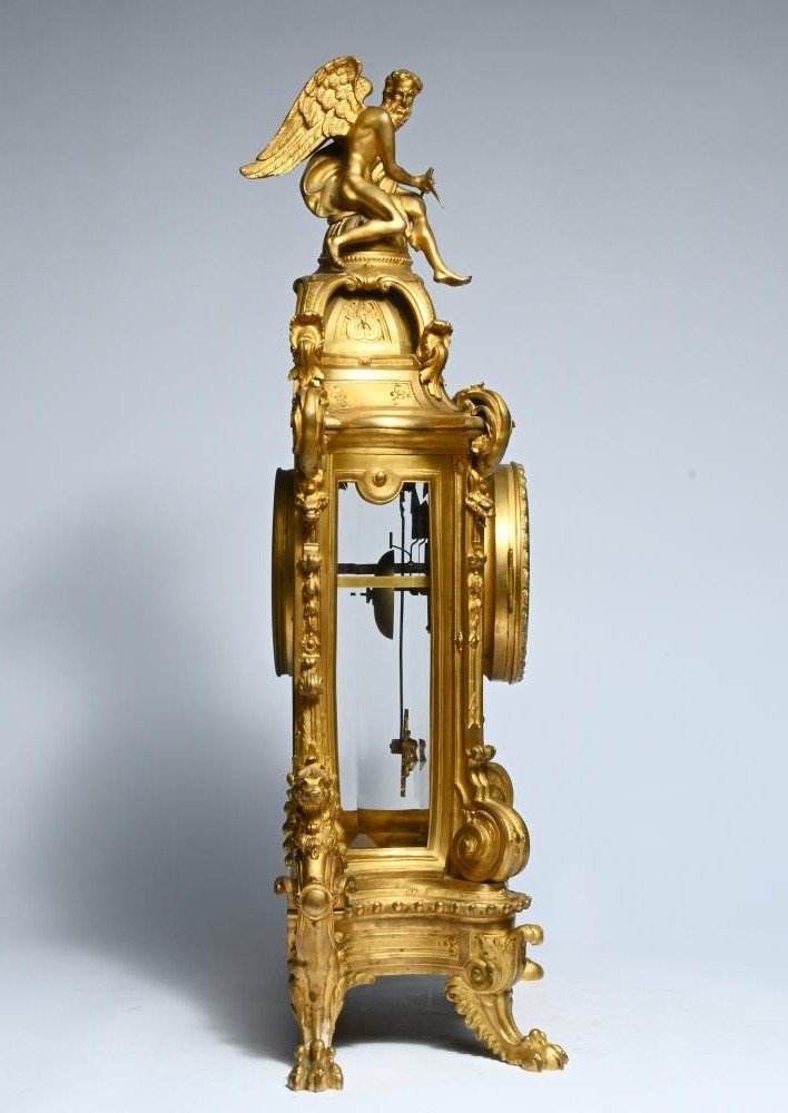 Grande Pendule En Bronze Doré Et Verre Taillé Du 19ème ( 80 Cm ).-photo-1