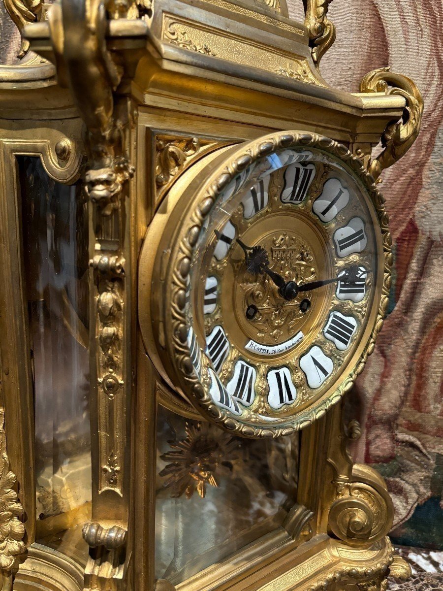 Grande Pendule En Bronze Doré Et Verre Taillé Du 19ème ( 80 Cm ).-photo-5