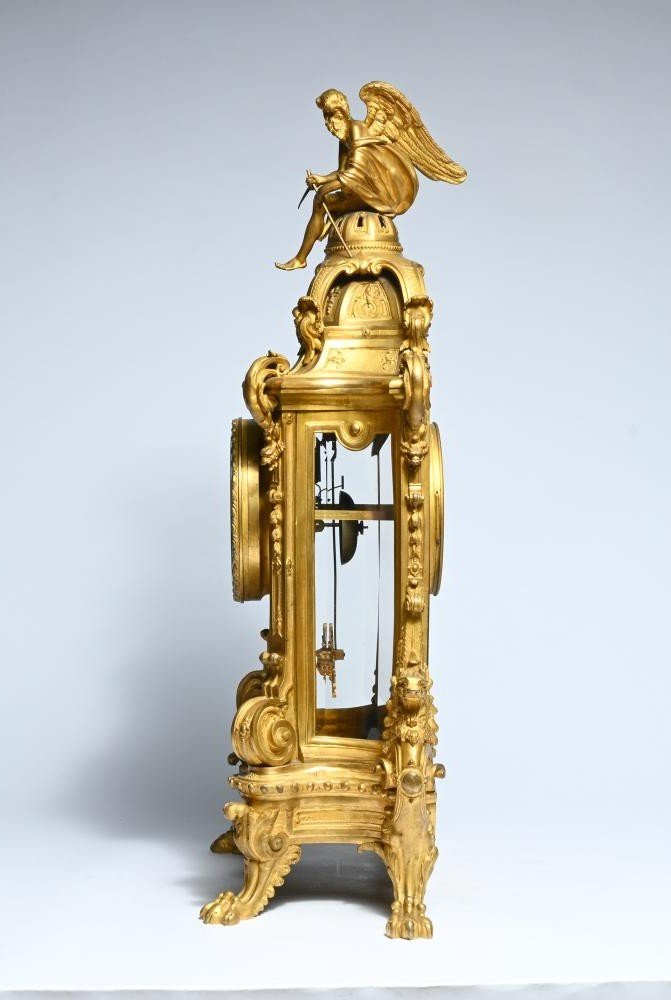 Grande Pendule En Bronze Doré Et Verre Taillé Du 19ème ( 80 Cm ).-photo-6