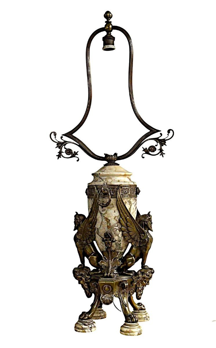 "mythological Sphinxes" Bronze Lamp Base / Marble, 1920-photo-3