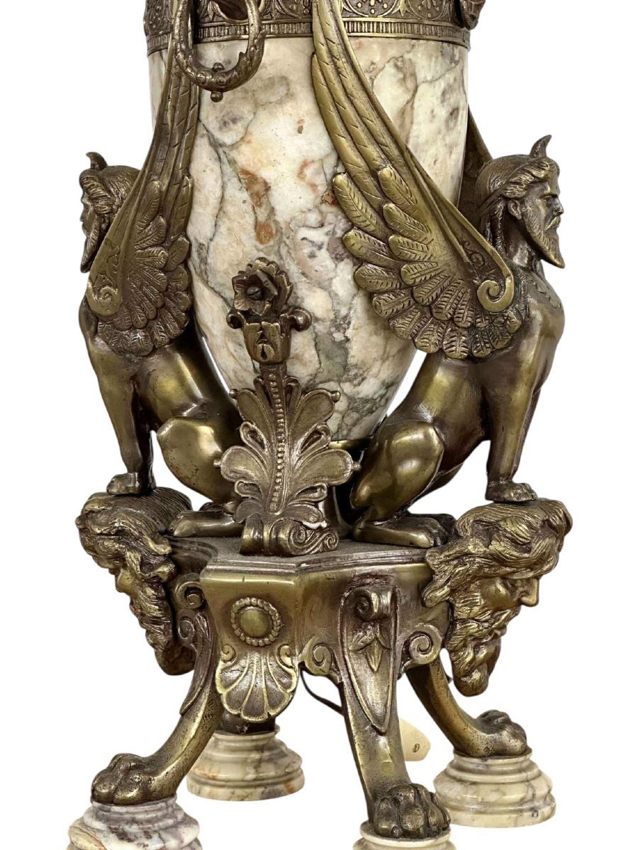 "mythological Sphinxes" Bronze Lamp Base / Marble, 1920-photo-1
