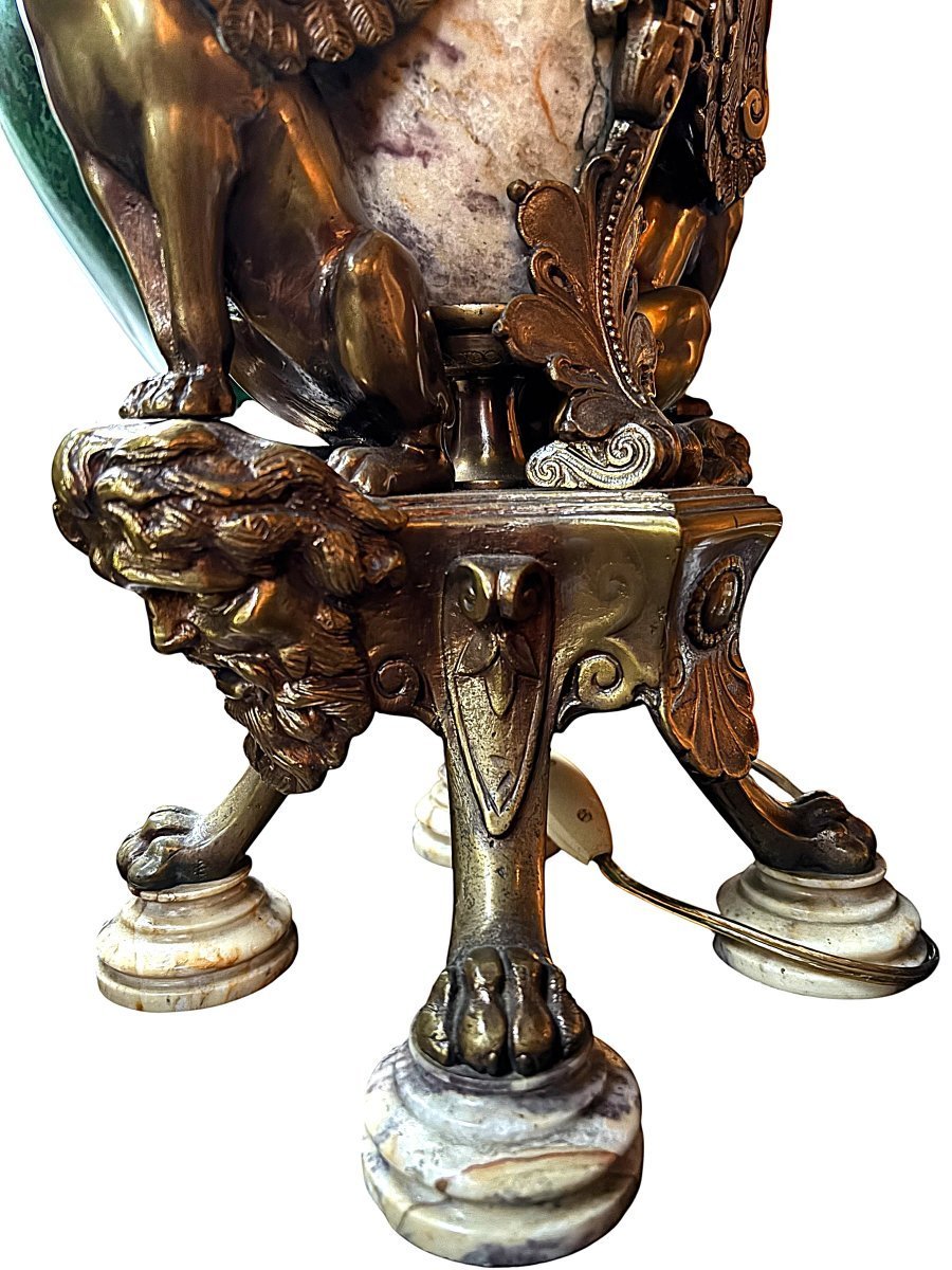 "mythological Sphinxes" Bronze Lamp Base / Marble, 1920-photo-6