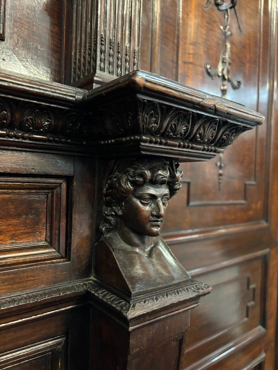 Large "breakfront" Empire-style Mahogany Bookcase, 19th Century. (304 Cm)-photo-1
