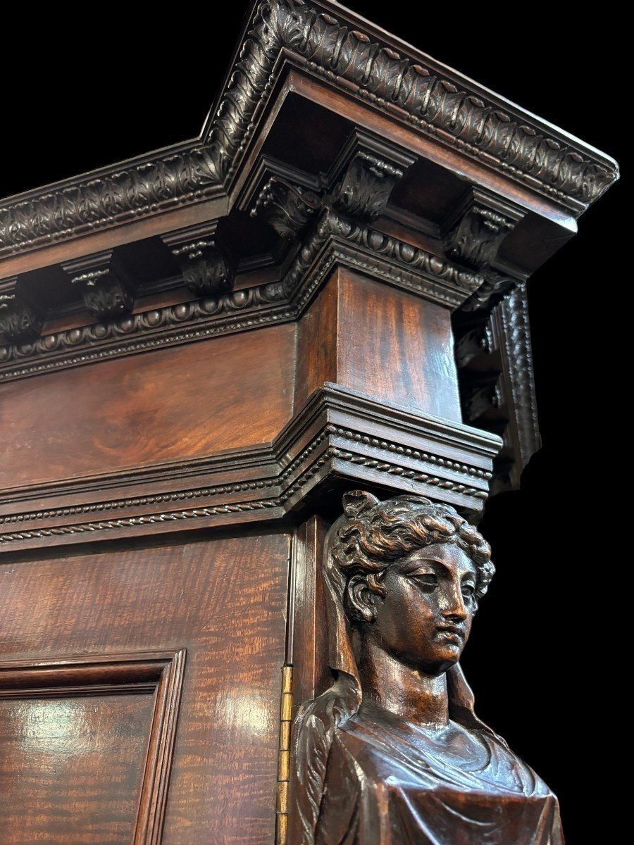 Large "breakfront" Empire-style Mahogany Bookcase, 19th Century. (304 Cm)