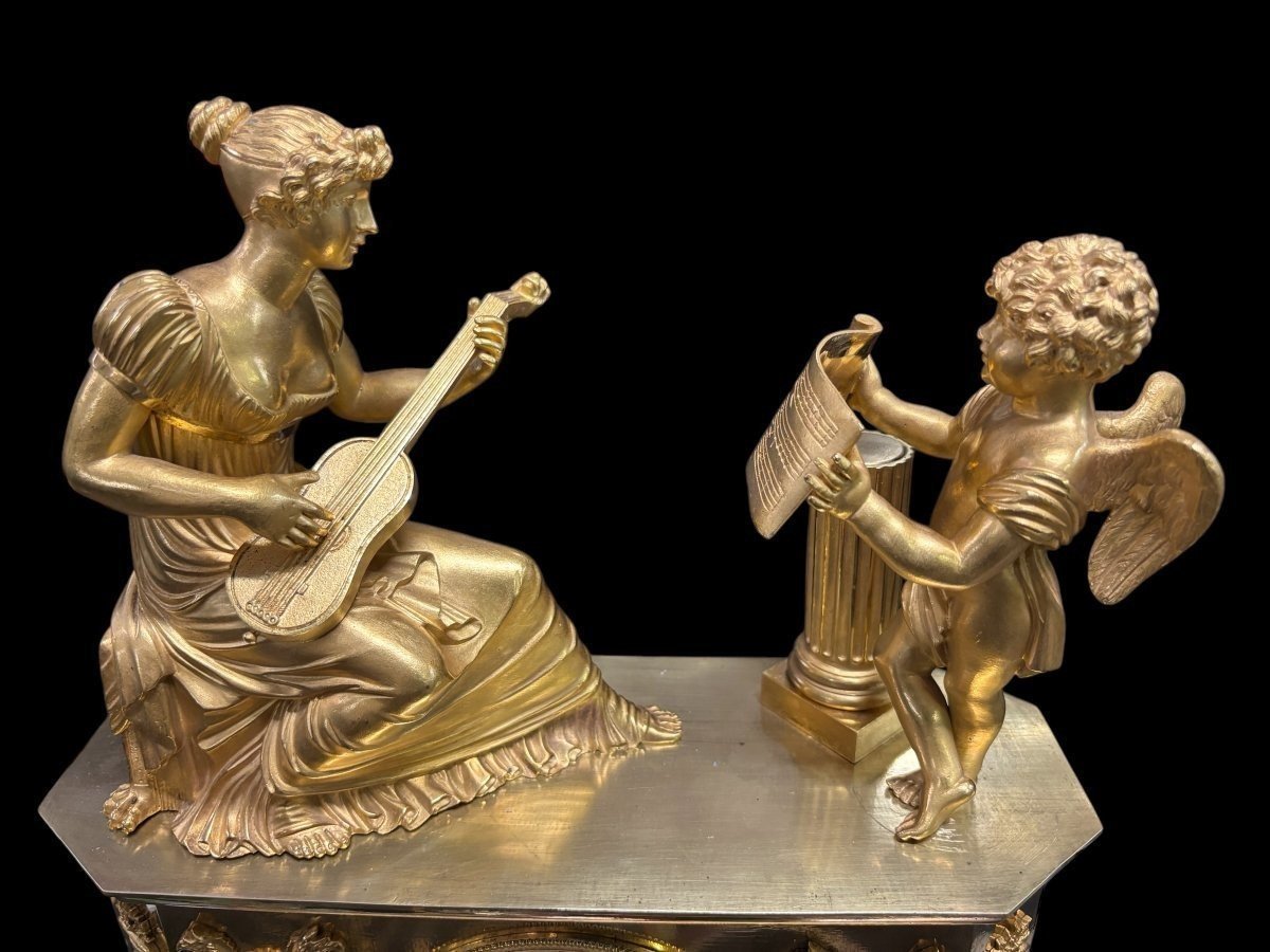 Beautiful Empire-style Clock In Gilded Bronze, 1820-photo-4