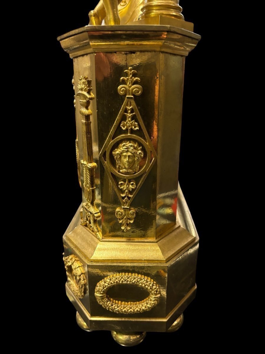 Beautiful Empire-style Clock In Gilded Bronze, 1820-photo-5