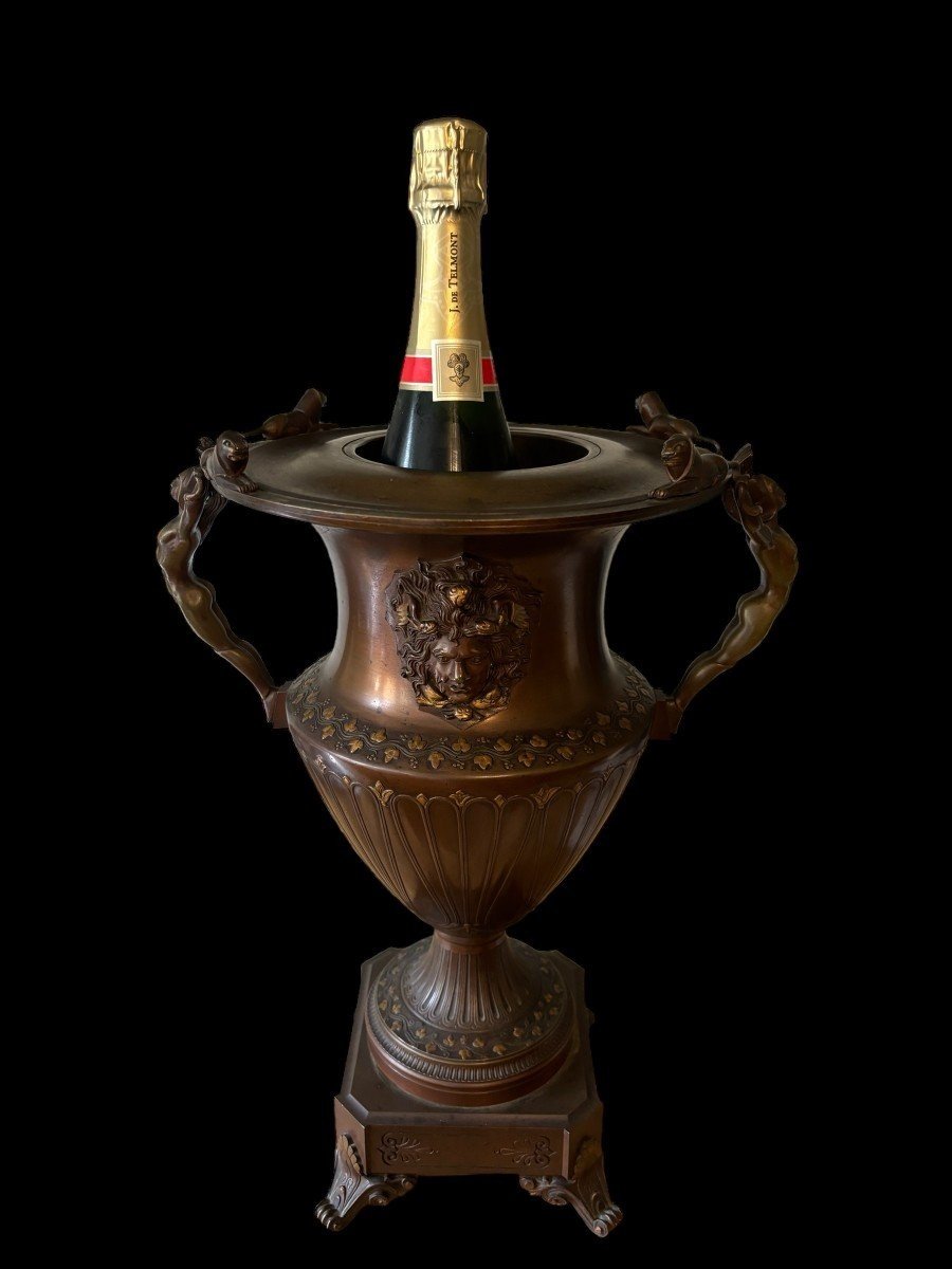Vase Spécial / Rafraîchisseur De Champagne En Bronze 1880-1900-photo-3