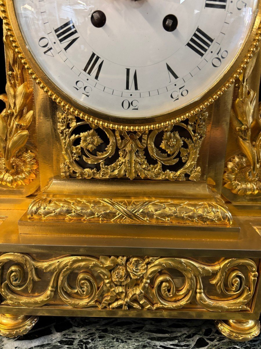 Grande Garniture De Cheminée En Bronze Doré De Style Louis XVI, 19ème.-photo-2