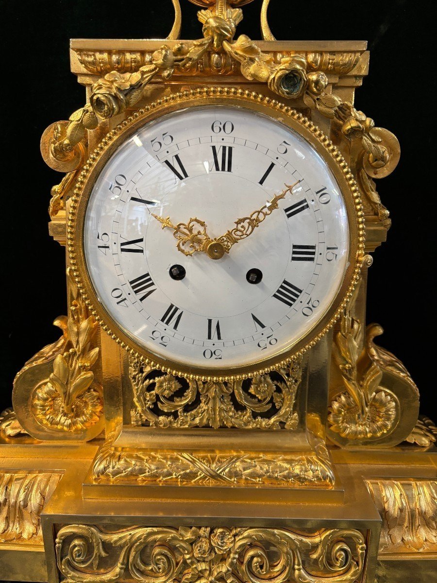 Grande Garniture De Cheminée En Bronze Doré De Style Louis XVI, 19ème.-photo-3