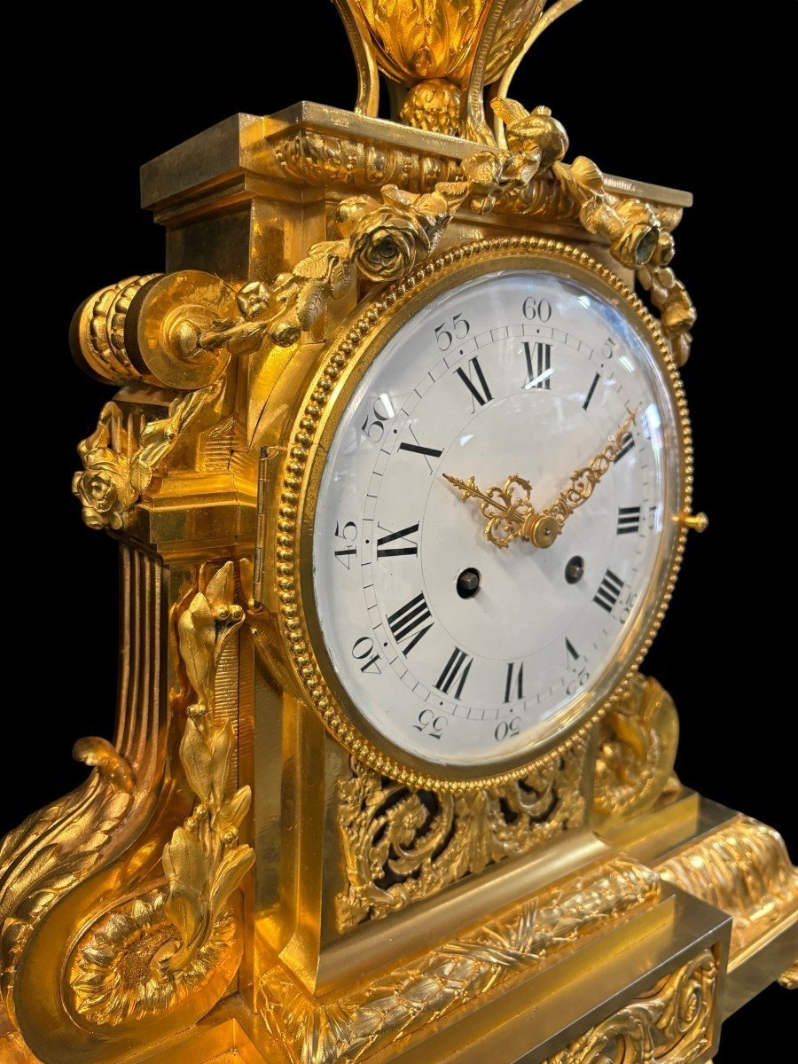 Grande Garniture De Cheminée En Bronze Doré De Style Louis XVI, 19ème.-photo-4