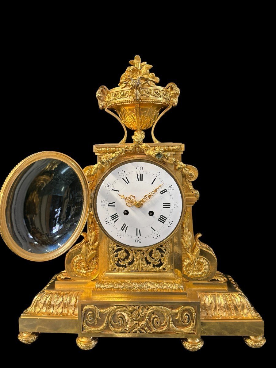 Grande Garniture De Cheminée En Bronze Doré De Style Louis XVI, 19ème.-photo-7