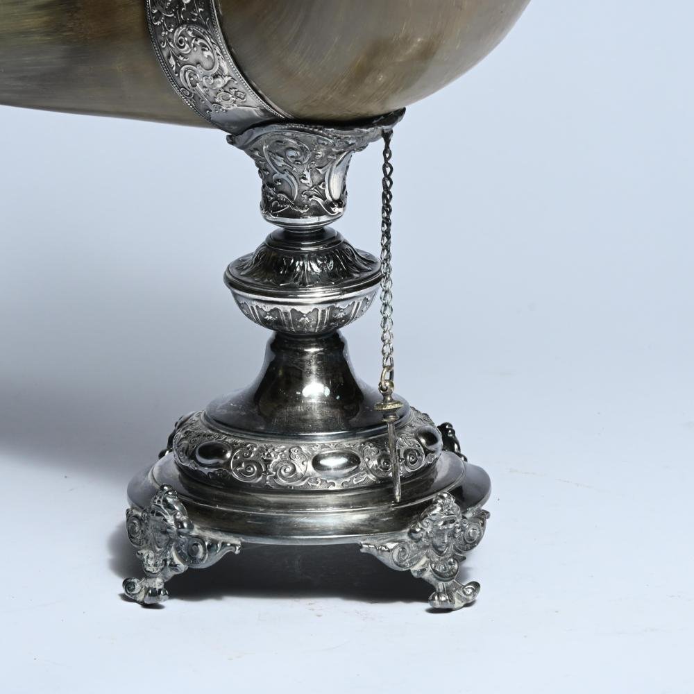 2 Decorative Drinking Horns On A Silver Base, Late 19th Century-photo-7