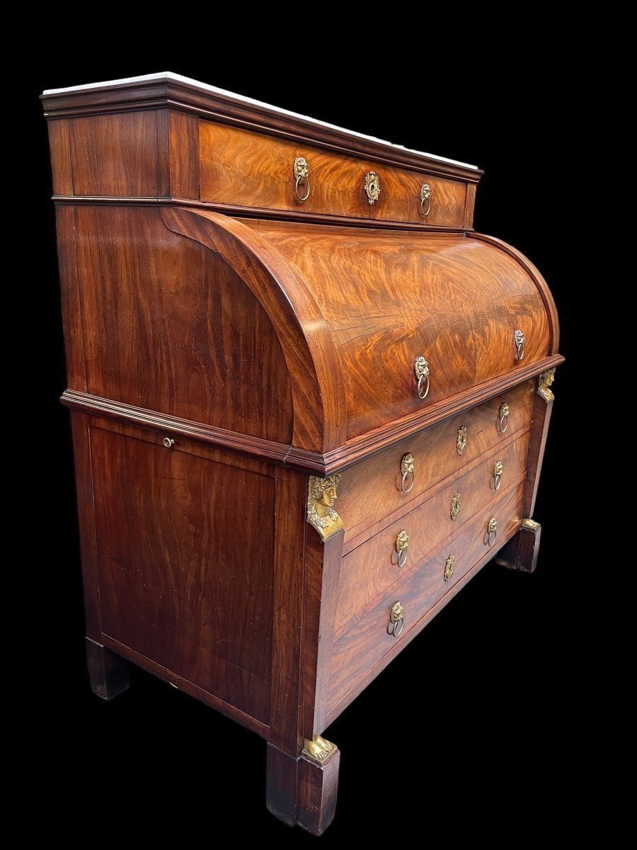 Large Empire-style Desk, Hallmarked, Made Of Mahogany And Gilded Bronze.-photo-2