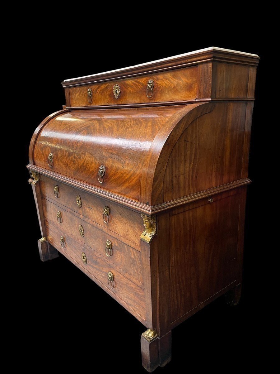 Large Empire-style Desk, Hallmarked, Made Of Mahogany And Gilded Bronze.-photo-4