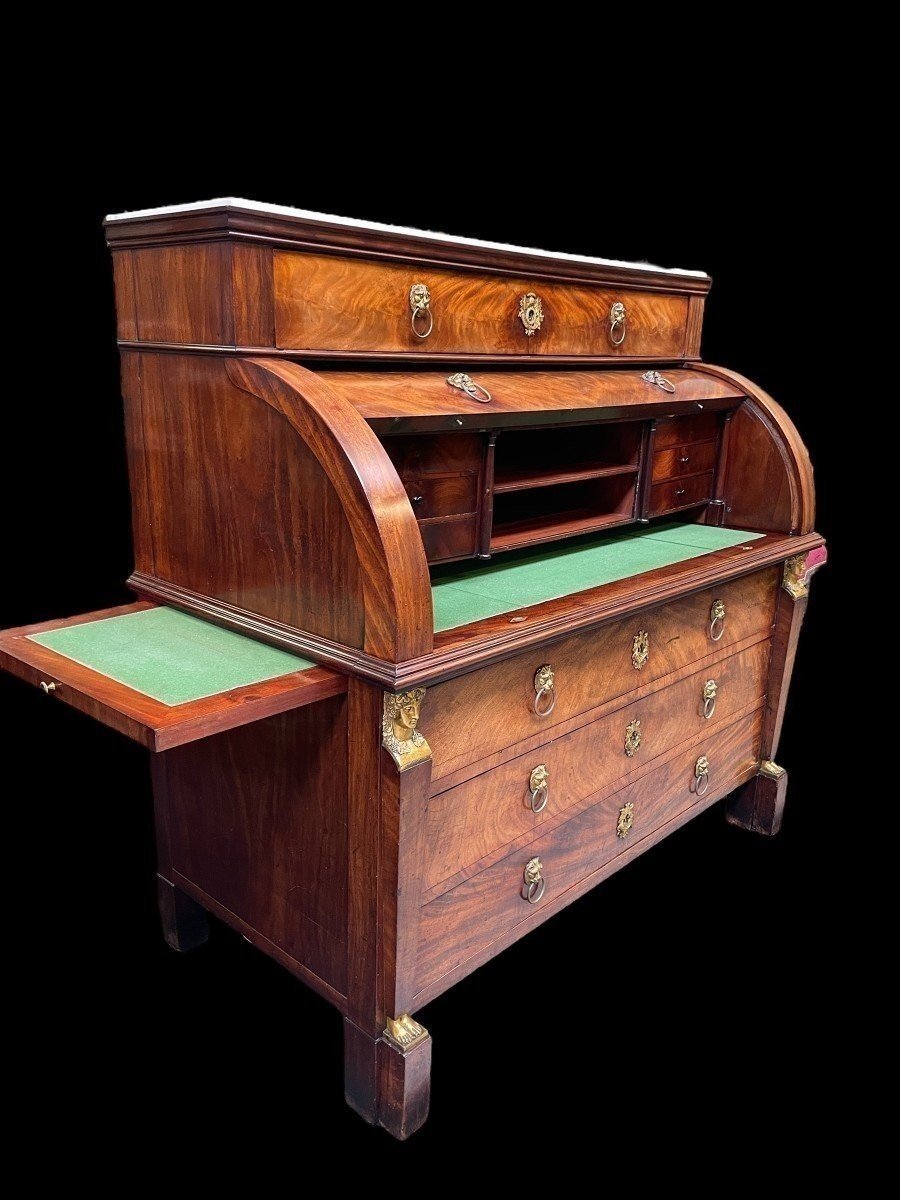 Large Empire-style Desk, Hallmarked, Made Of Mahogany And Gilded Bronze.-photo-1