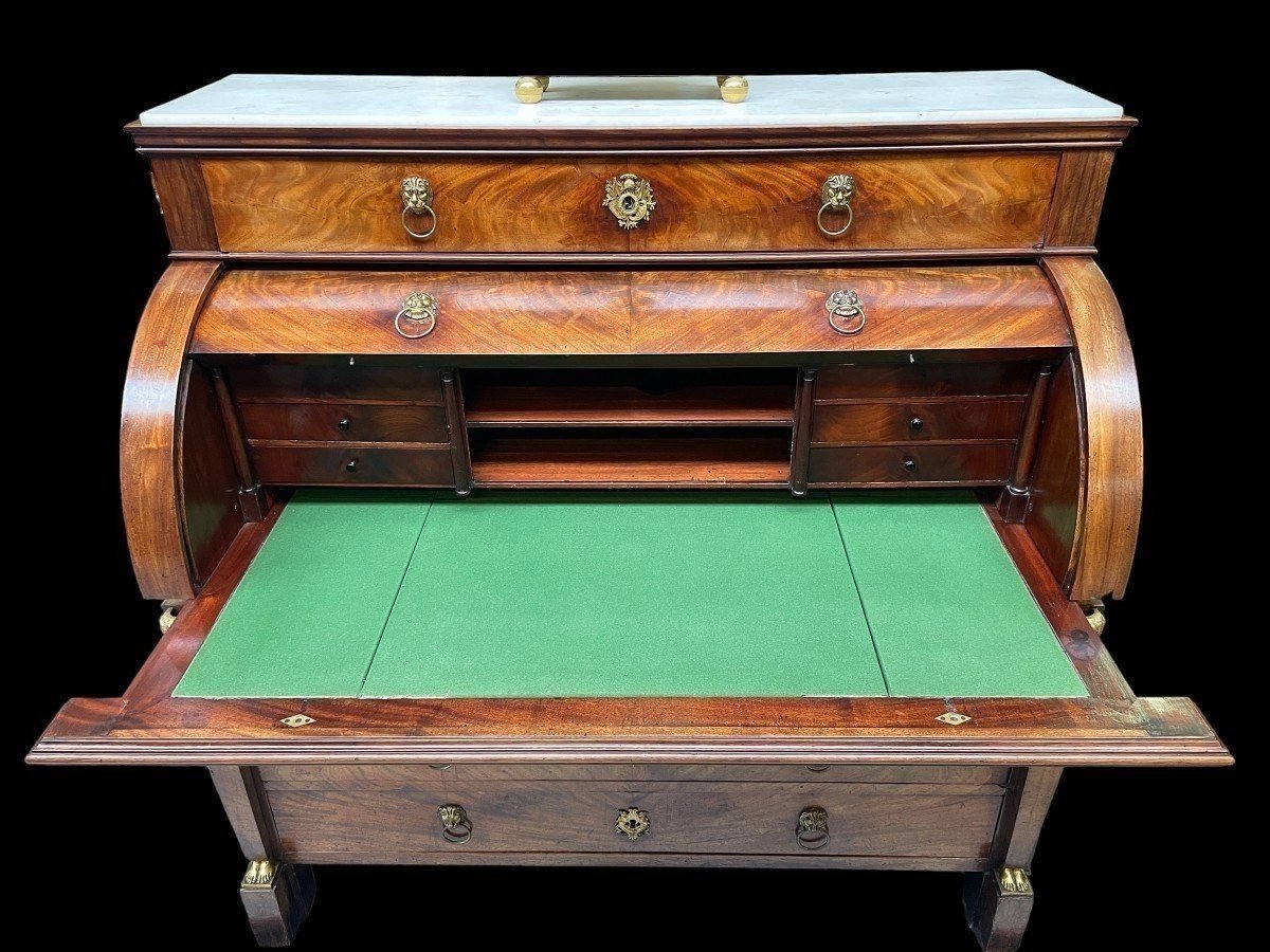Large Empire-style Desk, Hallmarked, Made Of Mahogany And Gilded Bronze.-photo-2