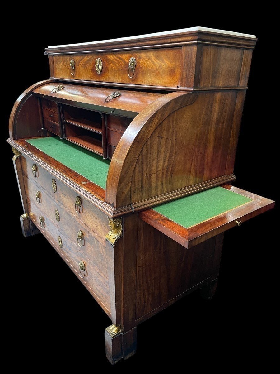 Large Empire-style Desk, Hallmarked, Made Of Mahogany And Gilded Bronze.-photo-3