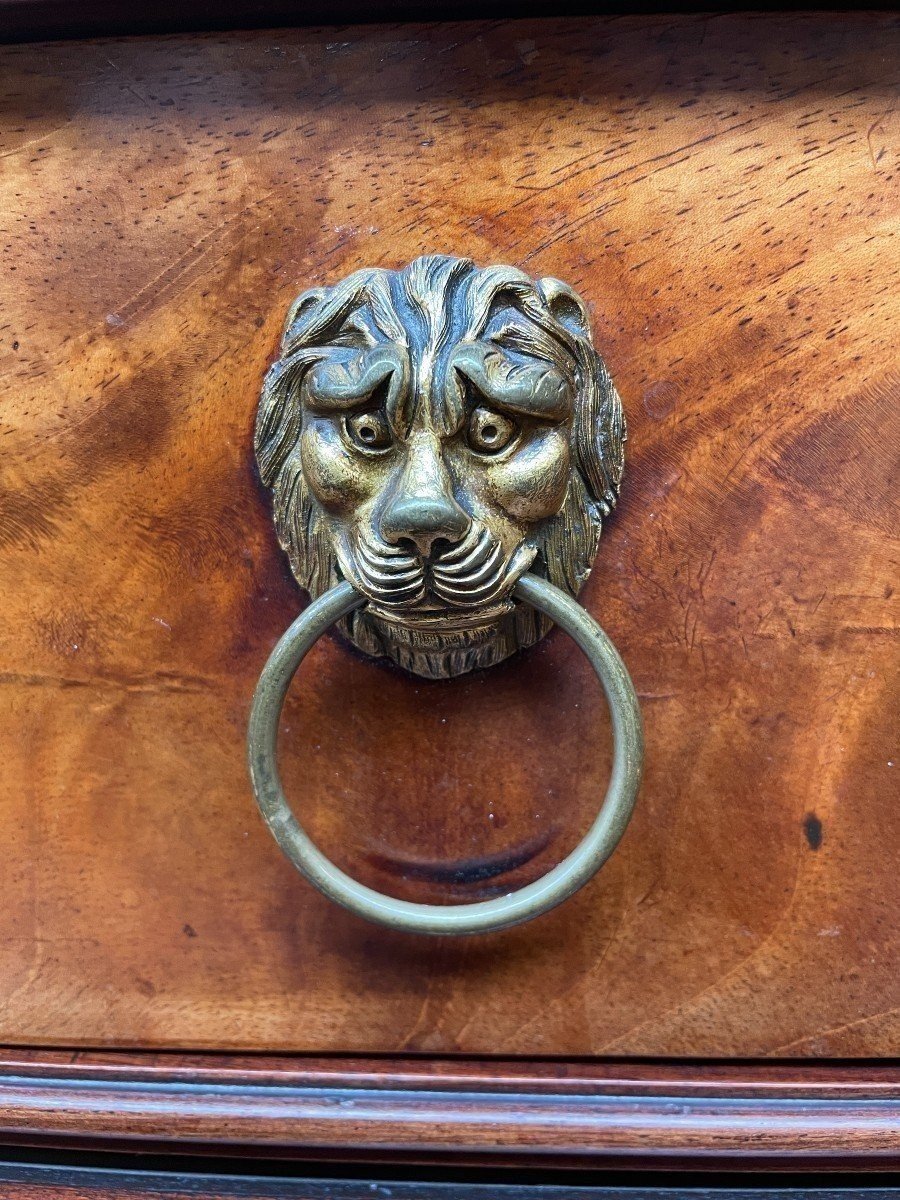 Large Empire-style Desk, Hallmarked, Made Of Mahogany And Gilded Bronze.-photo-4