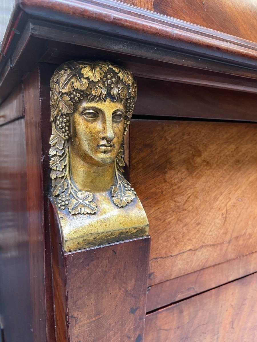 Large Empire-style Desk, Hallmarked, Made Of Mahogany And Gilded Bronze.-photo-5