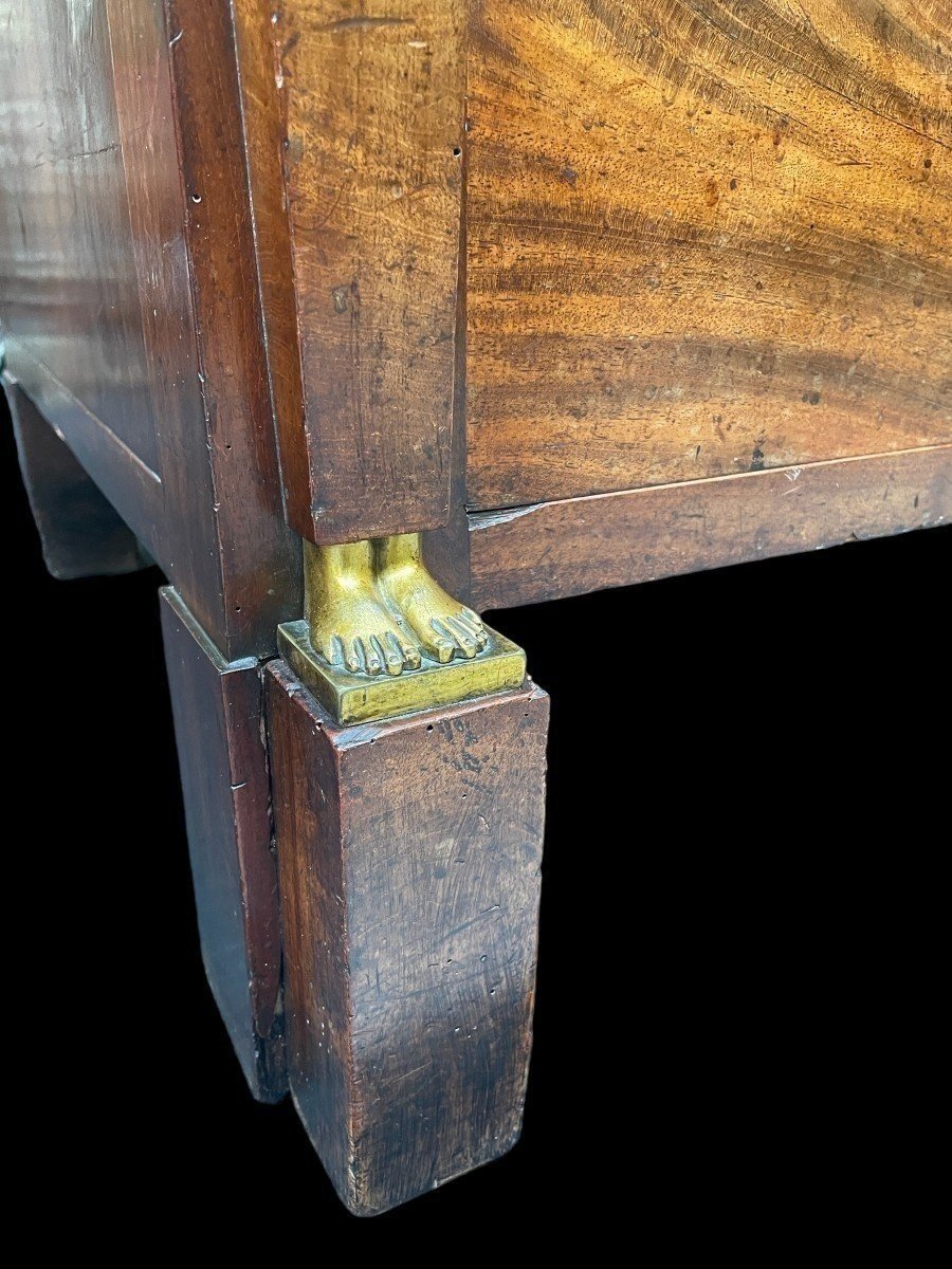 Large Empire-style Desk, Hallmarked, Made Of Mahogany And Gilded Bronze.-photo-7