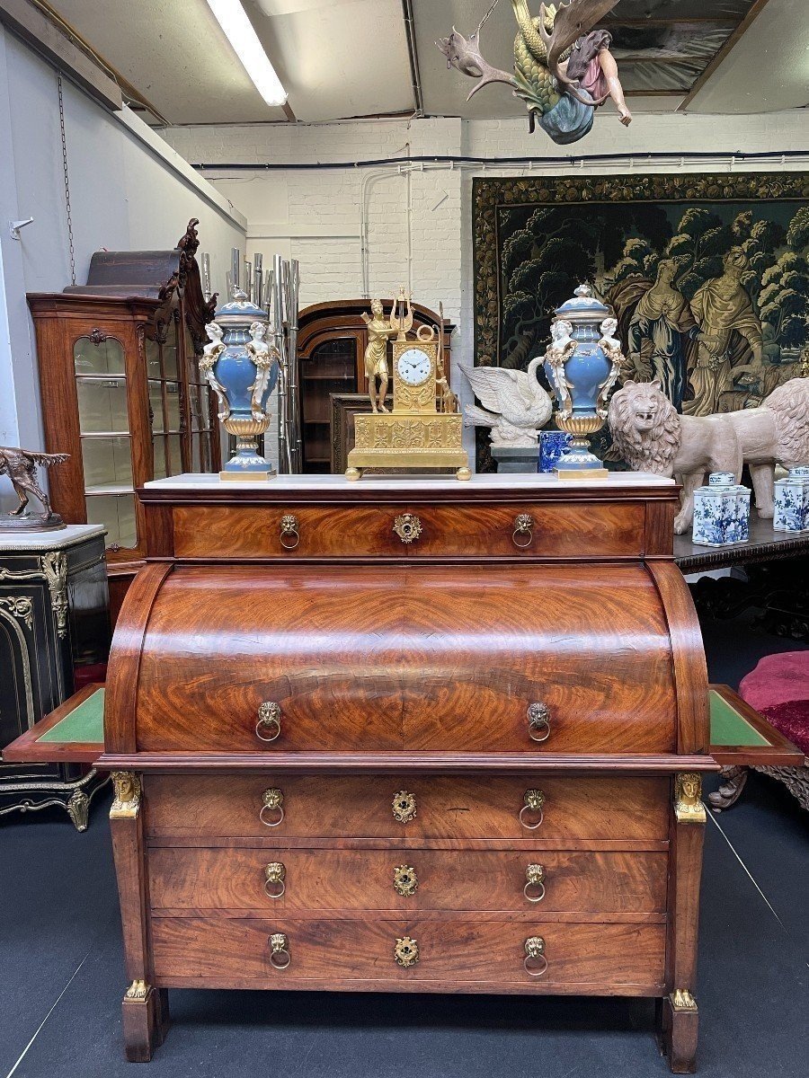 Large Empire-style Desk, Hallmarked, Made Of Mahogany And Gilded Bronze.-photo-8