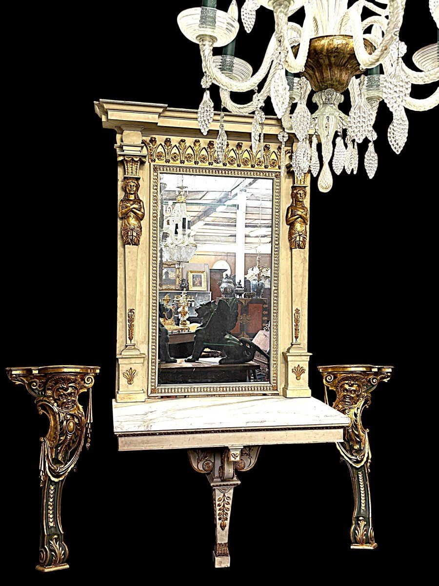 Large Empire-style Console Table With Mirror, 1800–1820 (282.5 Cm)-photo-3