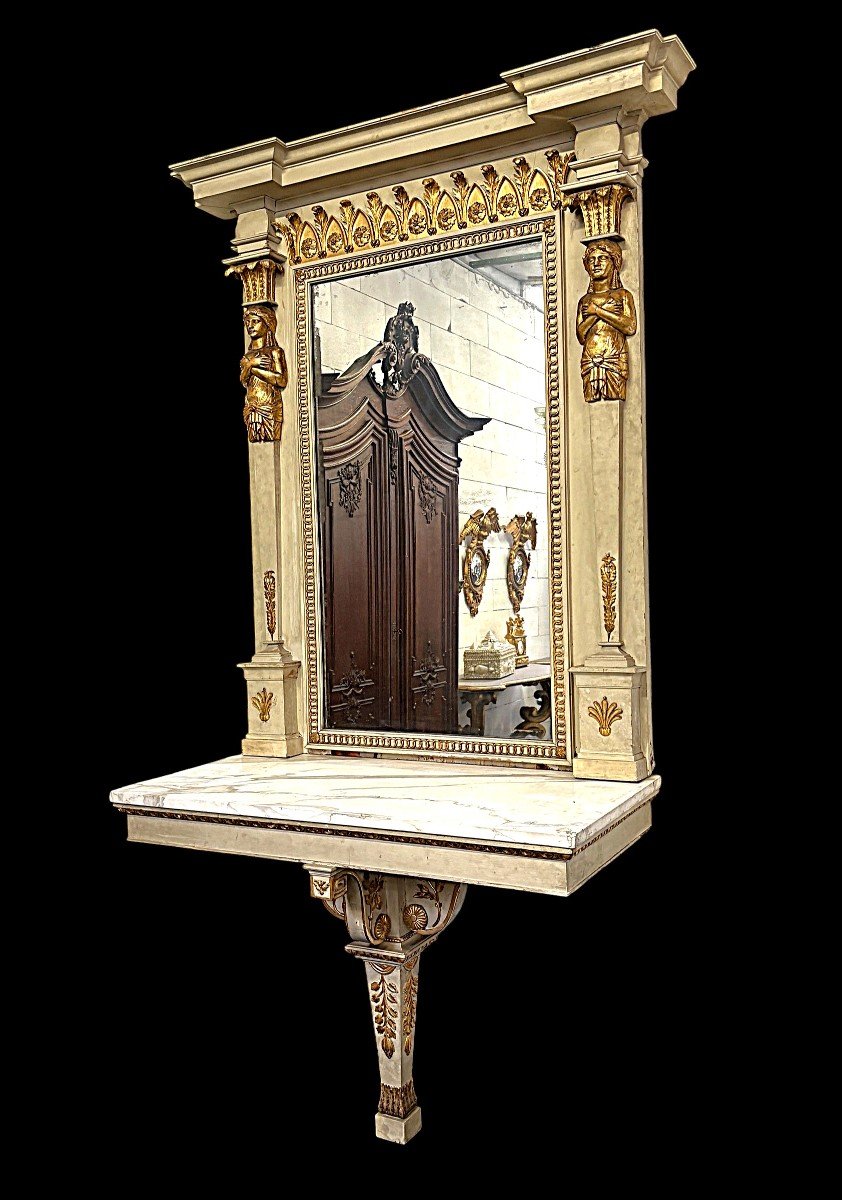 Large Empire-style Console Table With Mirror, 1800–1820 (282.5 Cm)-photo-4