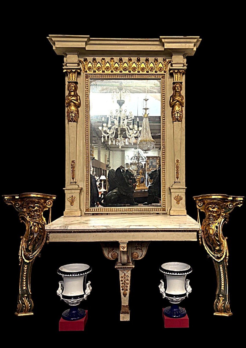 Large Empire-style Console Table With Mirror, 1800–1820 (282.5 Cm)-photo-8